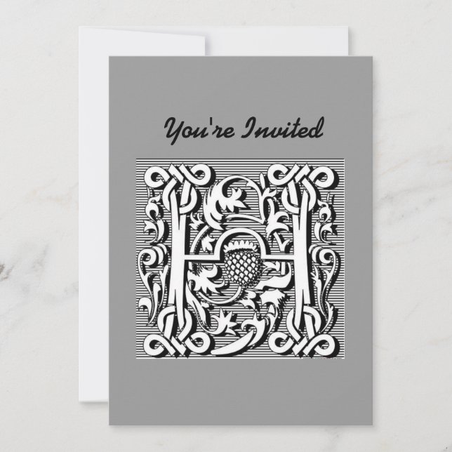 Invitation calligraphie céleste gothique monogramme de la ren (Devant)
