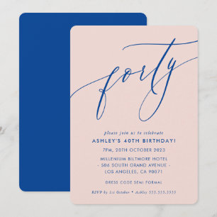 Invitation Calligraphie chic MINIMALISTE fête de 40 ans bleu
