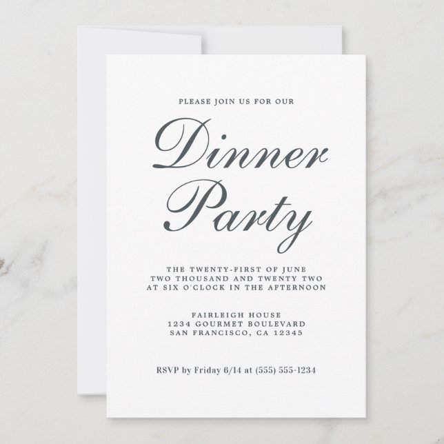 Invitation Calligraphie Chic Simple Dîner Blanc (Devant)