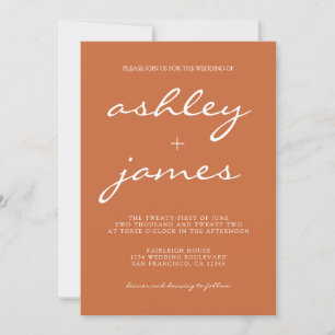 Invitation Calligraphie Chic simple Mariage orange brûlé