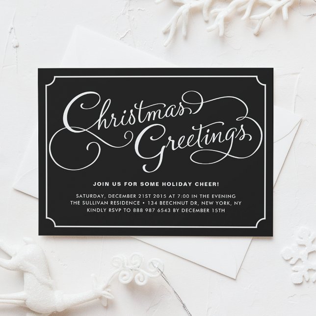 Invitation Calligraphie classique Black Christmas Party (Créateur téléchargé)