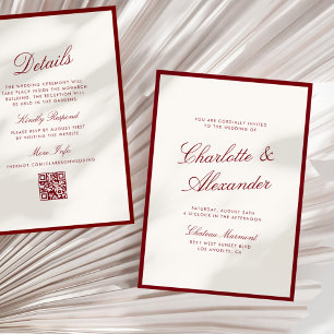 Invitation Calligraphie Classique Mariage Argent Ancien Rouge