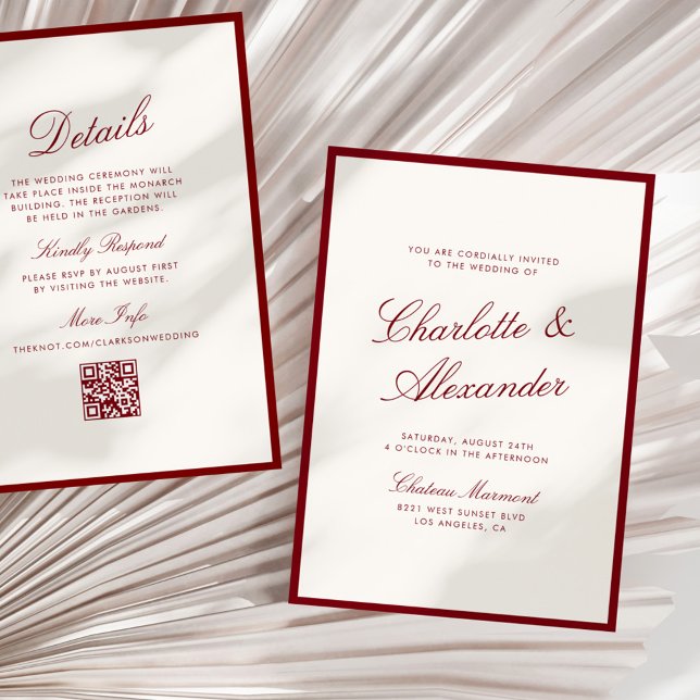 Invitation Calligraphie classique Mariage Vieux argent rouge  (Créateur téléchargé)