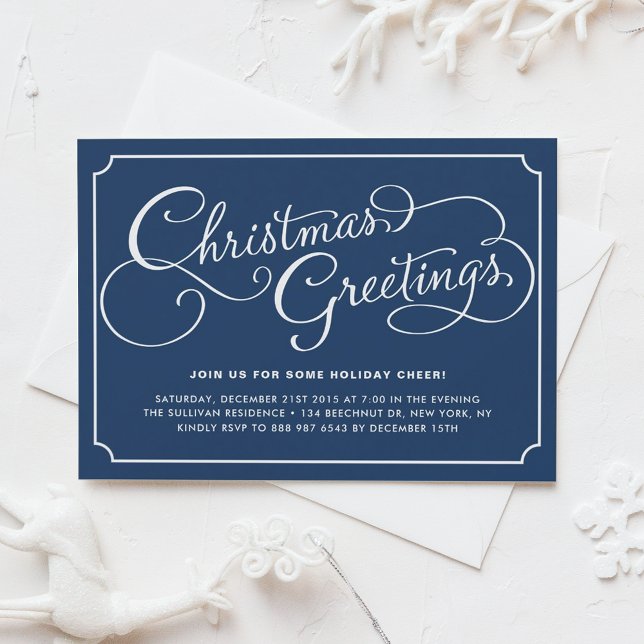 Invitation Calligraphie classique Marine Blue Christmas Party (Créateur téléchargé)