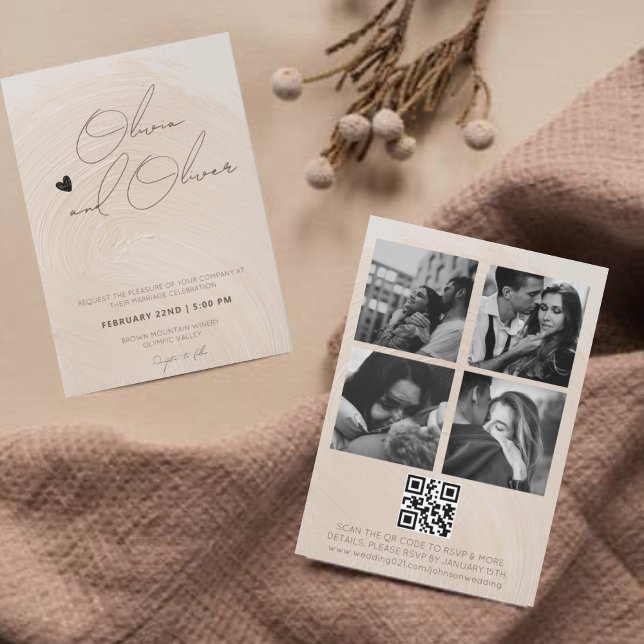 Invitation Calligraphie contemporaine photo code QR mariage (Créateur téléchargé)