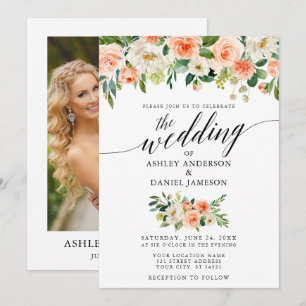 Invitation Calligraphie Coral Floral Mariage photo