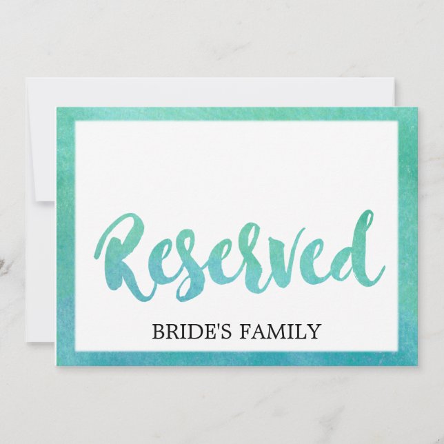 Invitation Calligraphie d'aquarelle Plage Mariage Réservé Sig (Devant)