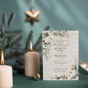Invitation Calligraphie de bouleau d'hiver rustique Mariage b