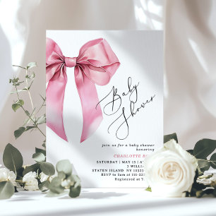 Invitation Calligraphie de Bow rose Baby shower Coquette