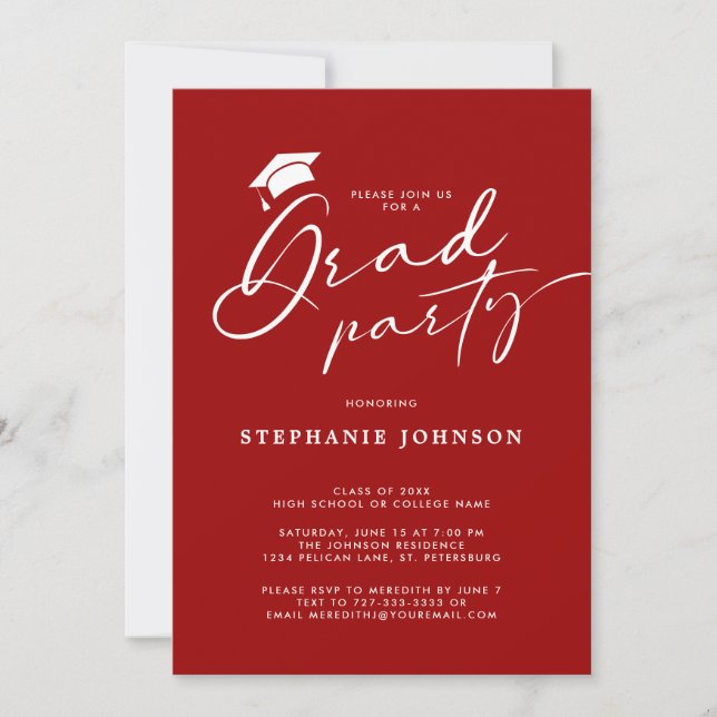 Invitation Calligraphie de Casquette de grade Crimson Red Gra (Devant)