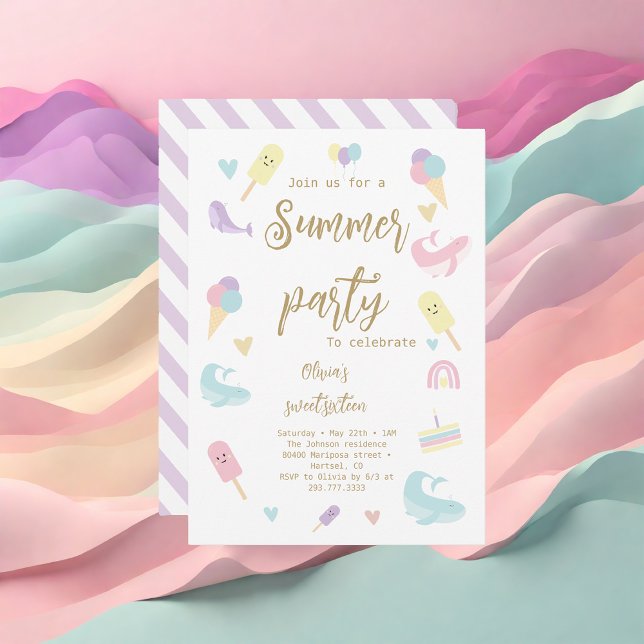 Invitation Calligraphie de crème glacée d'été Sweet sixteen (Créateur téléchargé)