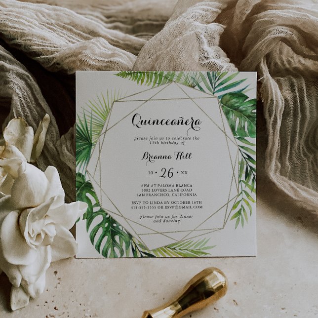 Invitation Calligraphie de destination géométrique Quinceañer (Créateur téléchargé)