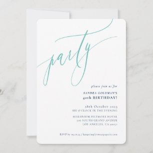 Invitation calligraphie de fête stylée minimal marine menthe