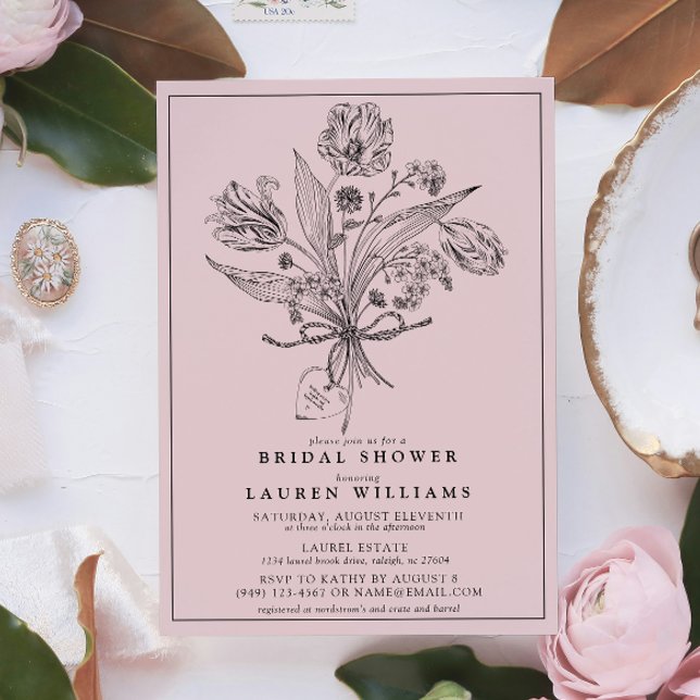 Invitation Calligraphie de la Fête des mariées botanique rose (Bridal Shower Invitation!)