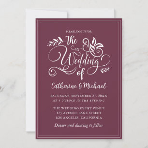 Invitation Calligraphie de mariage décorative Pervenche