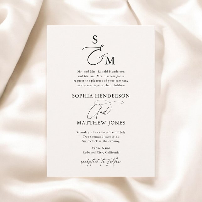 Invitation Calligraphie de monogramme beige Mariage officiel (Créateur téléchargé)