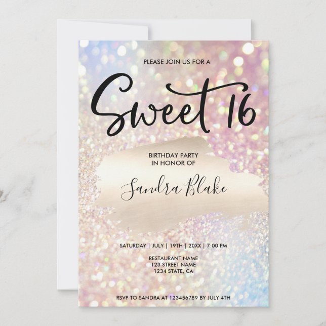 Invitation Calligraphie de Parties scintillant Holographique  (Devant)