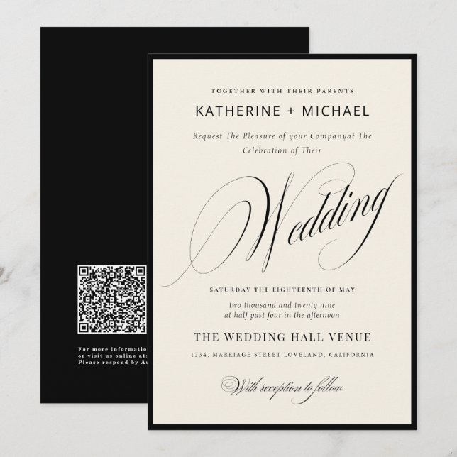 Invitation Calligraphie de script romantique Mariage simple e (Devant / Derrière)