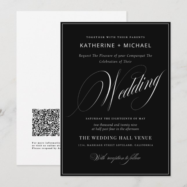 Invitation Calligraphie de script romantique Mariage simple e (Devant / Derrière)