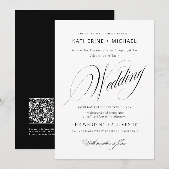 Invitation Calligraphie de script romantique Mariage simple e (Devant / Derrière)