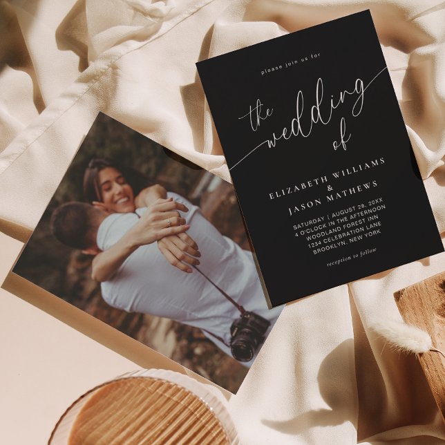 Invitation Calligraphie de script simple Mariage photo noir (Créateur téléchargé)