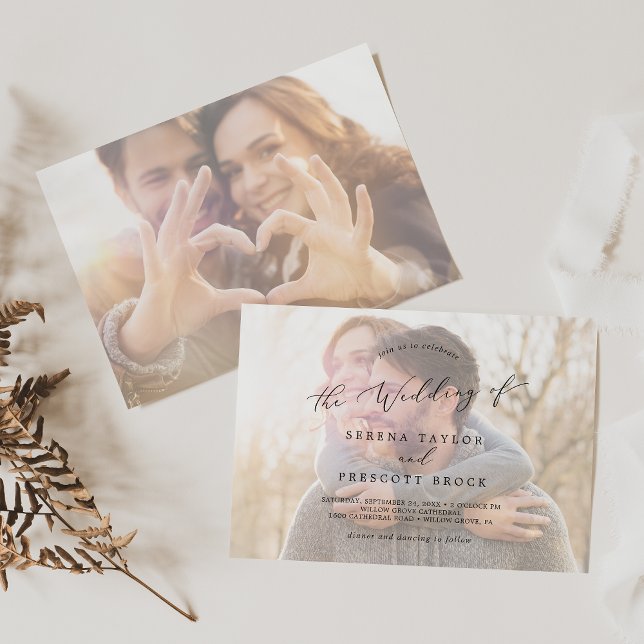 Invitation Calligraphie délicate | Mariage photo horizontal d (Créateur téléchargé)