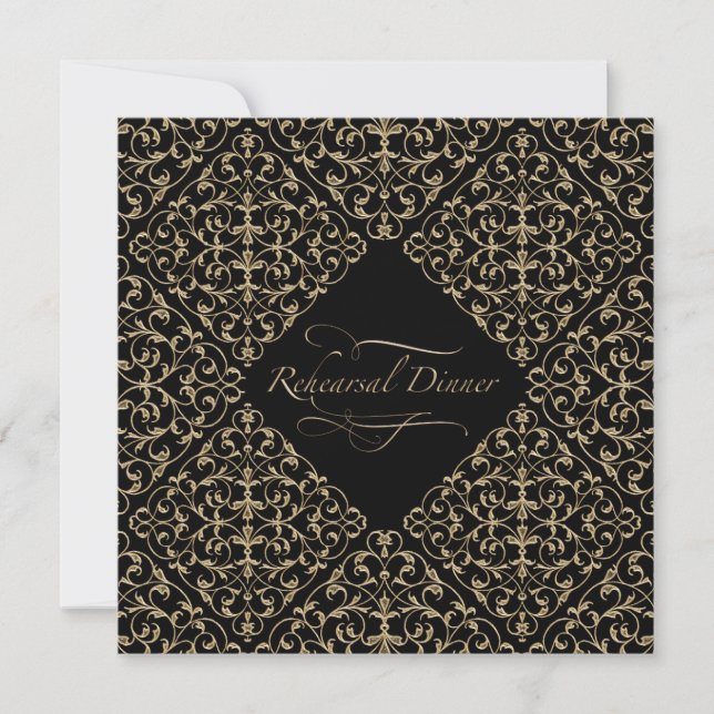 Invitation Calligraphie d'or de damassé de dentelle de (Devant)