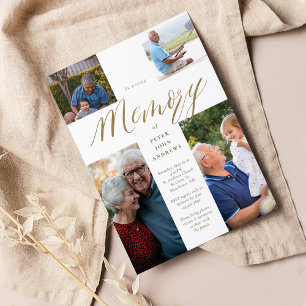 Invitation Calligraphie d'or Photo Cross Love Mémoire funérai