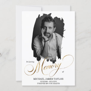 Invitation Calligraphie D'Or Photo En Mémoire D'Amour Funérai