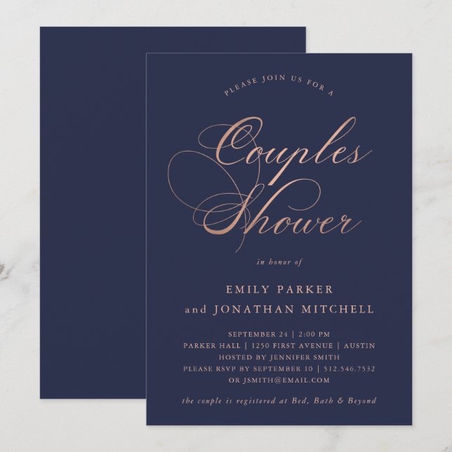 Invitation Calligraphie d'or raffinée Rose Faux Couples Douch (Devant / Derrière)