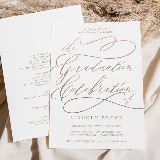 Invitation Calligraphie d'or romantique Célébration de gradua (Créateur téléchargé)