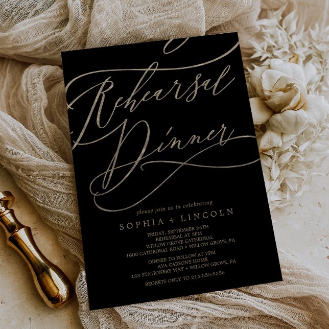 Invitation Calligraphie d'or romantique | Dîner de répétition (Créateur téléchargé)