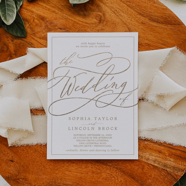 Invitation Calligraphie d'or romantique | Frame Le Mariage De (Créateur téléchargé)