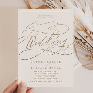 Invitation Calligraphie d'or romantique | Mariage de cadre iv