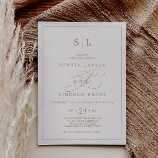 Invitation Calligraphie d'or romantique | Mariage de monogram