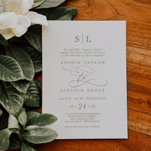 Invitation Calligraphie d'or romantique Mariage de monogramme