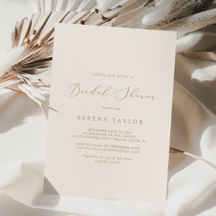 Invitation Calligraphie dorée délicate Mariage crème