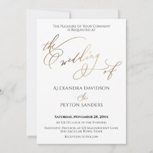 Invitation Calligraphie dorée élégante "Le Mariage de"