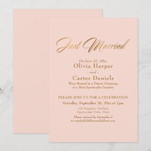 Invitation Calligraphie dorée Réception Mariage tout juste cé