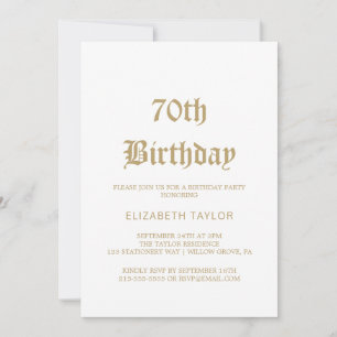 Invitation Calligraphie dorée sophistiquée pour 70 ans 