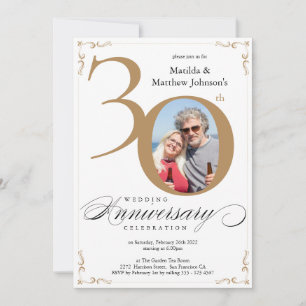 Invitation Calligraphie du 30e anniversaire du Mariage d'or b