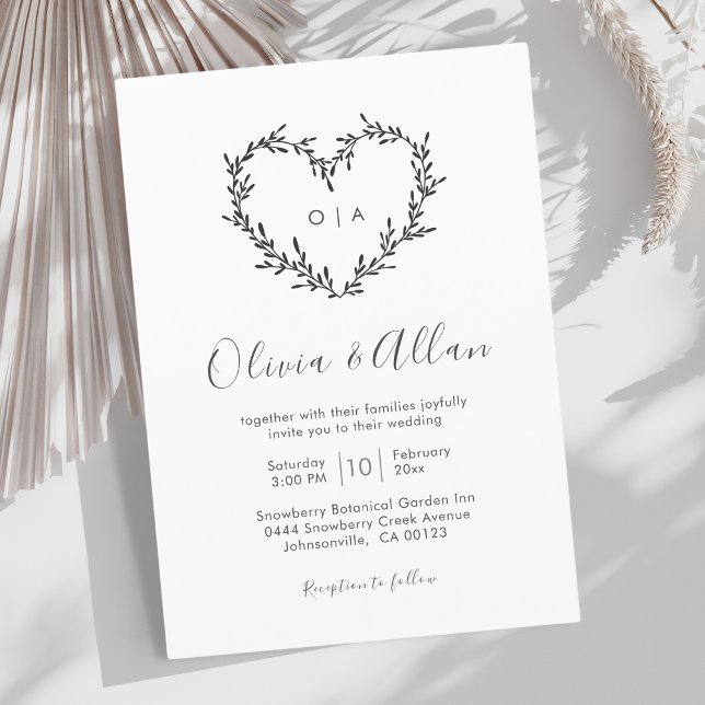 Invitation Calligraphie du coeur noir moderne Mariage de scri (Créateur téléchargé)