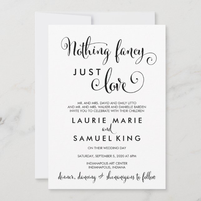 Invitation Calligraphie du Sud Rien de fantaisie Juste Amour  (Devant)