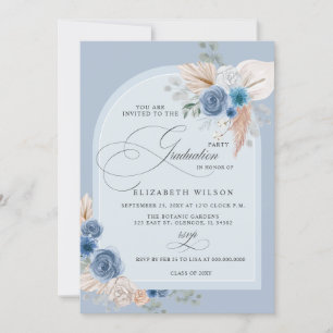 Invitation Calligraphie Dusty Blue Pampas Photo Graduation