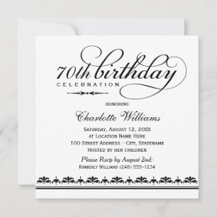 Invitation Calligraphie Élégante 70e Anniversaire Carré
