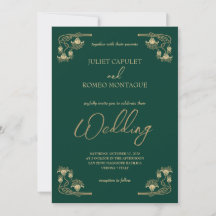 Calligraphie élégante & Art déco or & mariage vert