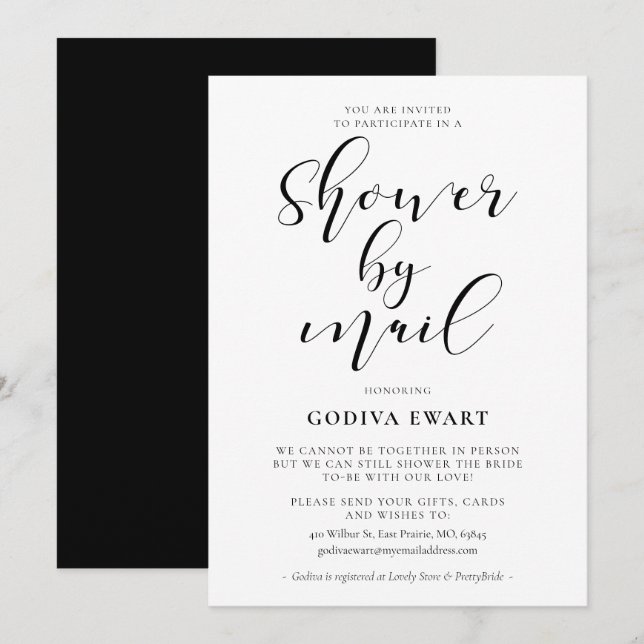 Invitation Calligraphie élégante Douche par courrier (Devant / Derrière)