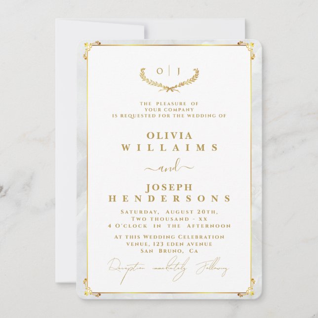 INVITATION CALLIGRAPHIE ÉLÉGANTE ET MARIAGE CHIC FRAME GOLDEN (Devant)
