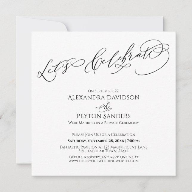 Invitation Calligraphie Élégante Fêtons le Noir & Blanc (Devant)