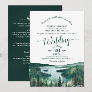 Invitation Calligraphie Élégante Lac Tahoe Code QR Mariage